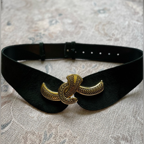 Elegant Vintage Green Leather and Gold Women's Waist Belt - Picture 1 of 13